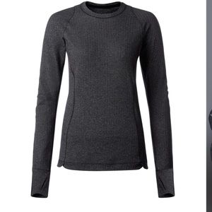 Lululemon Runderful Long Sleeve Heathered Herringbone and Heathered Black Sz 12
